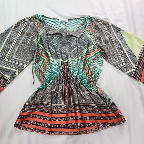 Calvin Klein Blouse Top Kimono Sleeve Satin Multicolor Tie V-Neck Medium
Lot I - Picture 3 of 4